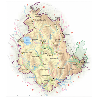 Mappa della regione Umbria